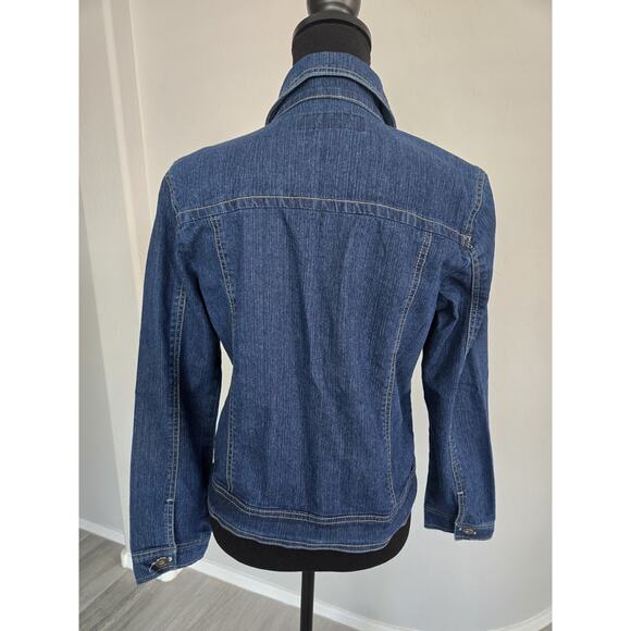 Vintage 90s Embroidered Country Cottage Medium Blue Denim Jacket Womens Sz PM - Picture 3 of 11